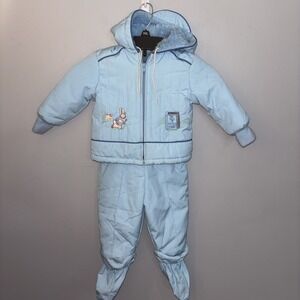 Vintage Blue Quiltex Beatrix Potter Peter Rabbit Snowsuit Jacket 18M0 Unisex‎